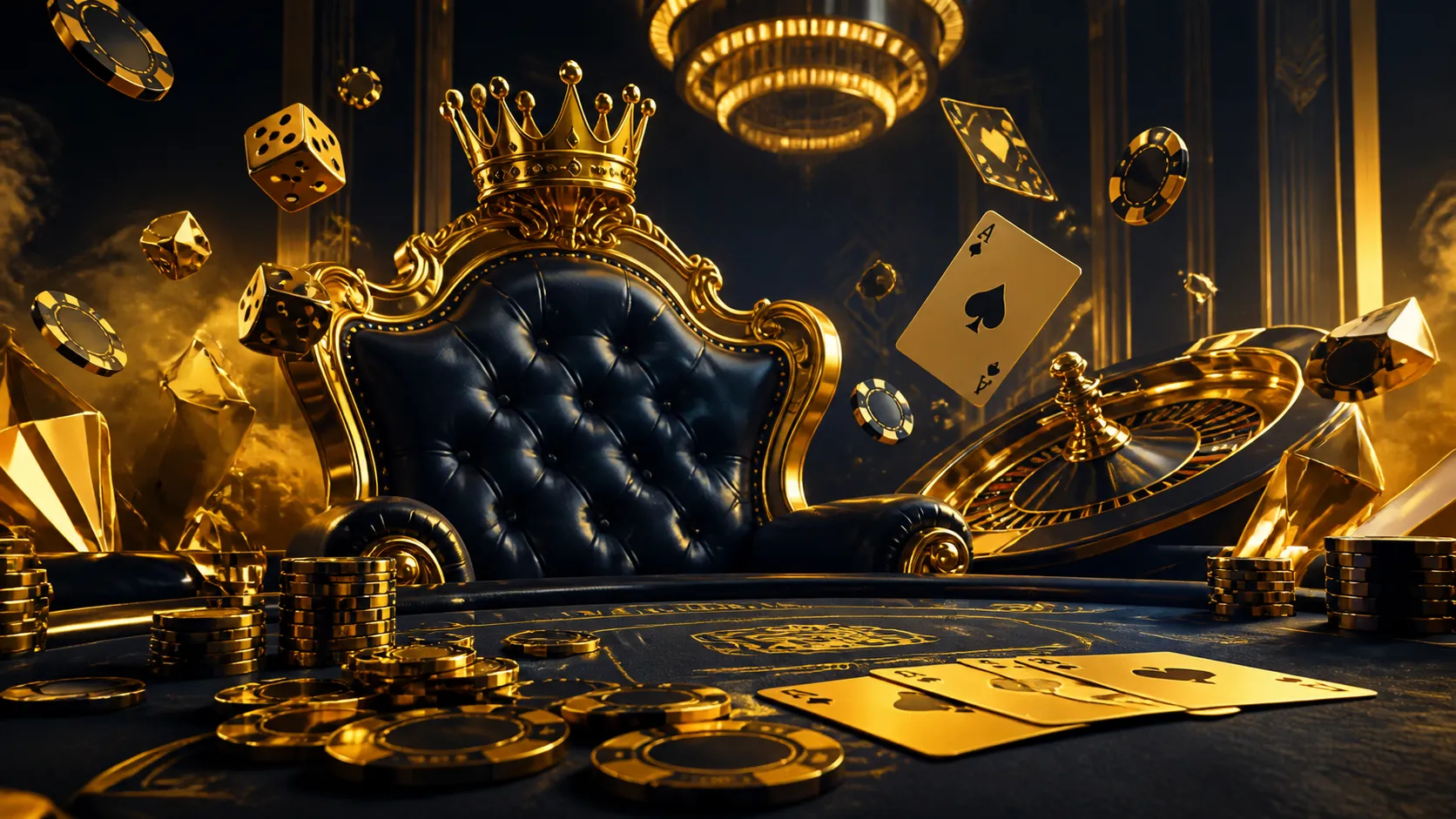 A luxurious casino-themed image featuring glossy poker chips and sparkling diamonds in a premium art deco design, capturing o